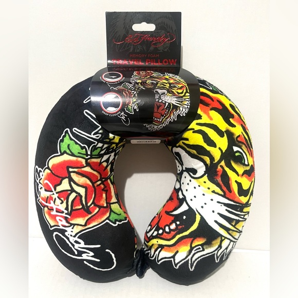 Ed Hardy Black and Yellow Tiger Travel Pillow - Picture 2 of 5